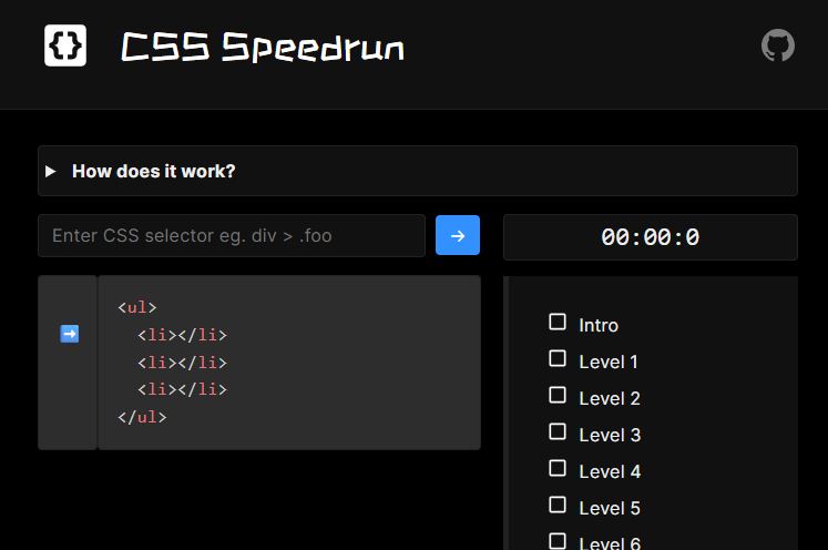 Screenshot von CSS Speedrun